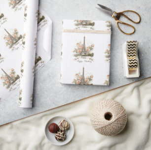 Eiffeltoren "Happy Birthday" met aangepaste naam Cadeaupapier