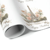 Eiffeltoren "Happy Birthday" met aangepaste naam Cadeaupapier (Rol Hoek)
