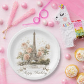 Eiffeltoren "Happy Birthday" met aangepaste naam Papieren Bordje (Feest)
