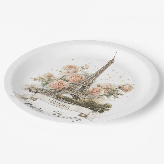 Eiffeltoren "Happy Birthday" met aangepaste naam Papieren Bordje (Gekanteld)