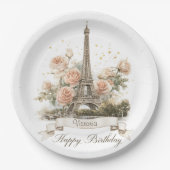 Eiffeltoren "Happy Birthday" met aangepaste naam Papieren Bordje (Voorkant)
