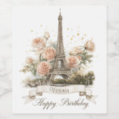 Eiffeltoren "Happy Birthday" met aangepaste naam Wijn Etiket (Enkel label)