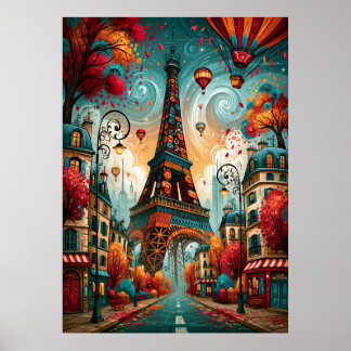 Eiffeltoren Hete Luchtballon Droomlandschap Poster