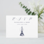 Eiffeltoren illustratie Franse bruiloft RSVP Kaartje (Staand voorkant)