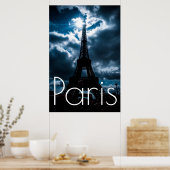 Eiffeltoren in Blauwe Paris Nacht Poster (Keuken)