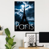 Eiffeltoren in Blauwe Paris Nacht Poster (Thuiskantoor)