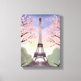 Eiffeltoren in bloei | Parijs Frankrijk Aquarel Canvas Afdruk