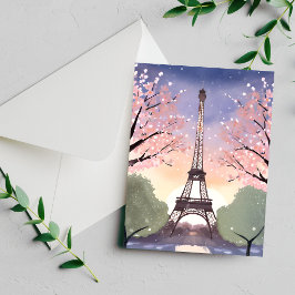 Eiffeltoren in bloei Parijs Frankrijk Aquarel Kaar