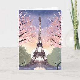 Eiffeltoren in bloei | Parijs Frankrijk Aquarel Kaart