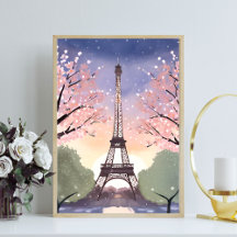 Eiffeltoren in bloei | Parijs Frankrijk Aquarel