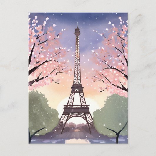 Eiffeltoren in bloei | Waterverf van Parijs-Frankr Briefkaart (Voorkant)