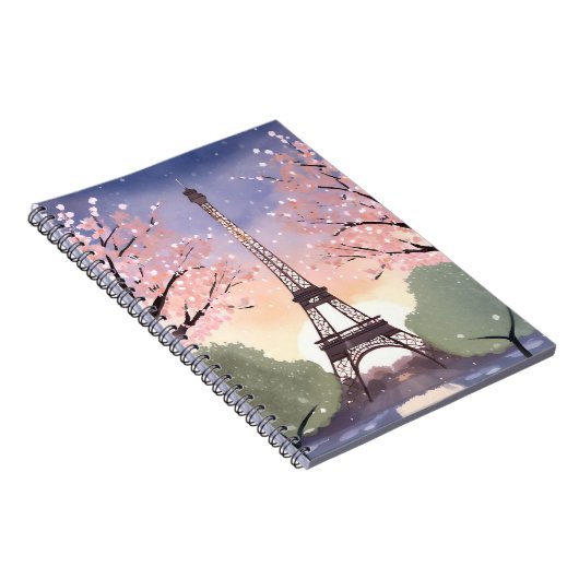Eiffeltoren in bloei | Waterverf van Parijs-Frankr Notitieboek (Rechterzijde)