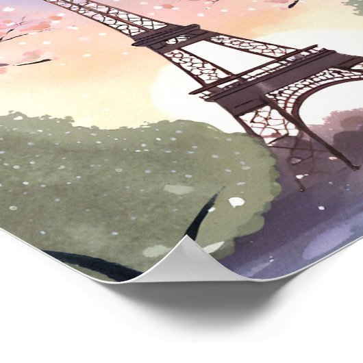 Eiffeltoren in bloei | Waterverf van Parijs-Frankr Poster (Hoek)