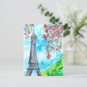 Eiffeltoren in de Waterverf van het voorjaar Briefkaart (Staand voorkant)