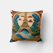Eiffeltoren in geborduurde stijl en Schilderachtig Kussen (Achterkant)