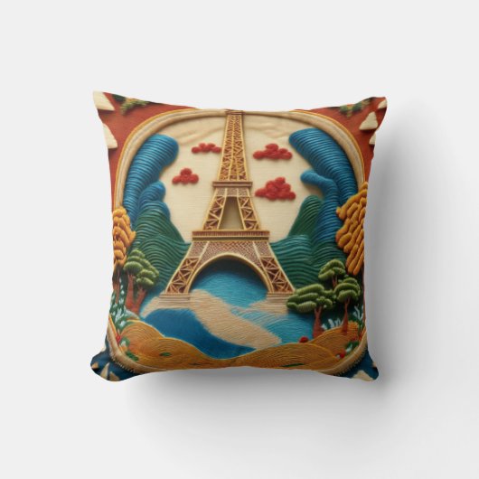 Eiffeltoren in geborduurde stijl en Schilderachtig Kussen (Voorkant)