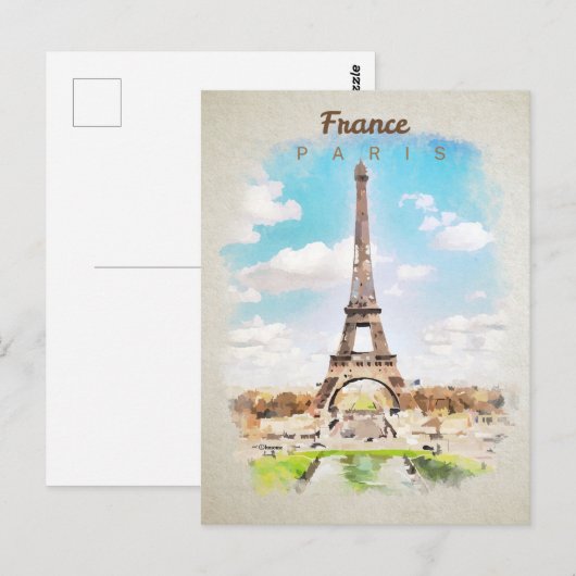 Eiffeltoren in het briefkaart van de waterverf (Voorkant / Achterkant)