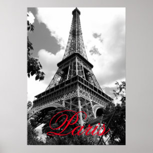 Eiffeltoren in Love City Parijs Zwart & Wit Rood Poster