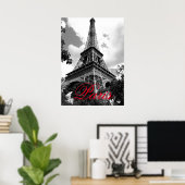 Eiffeltoren in Love City Parijs Zwart & Wit Rood Poster (Thuiskantoor)