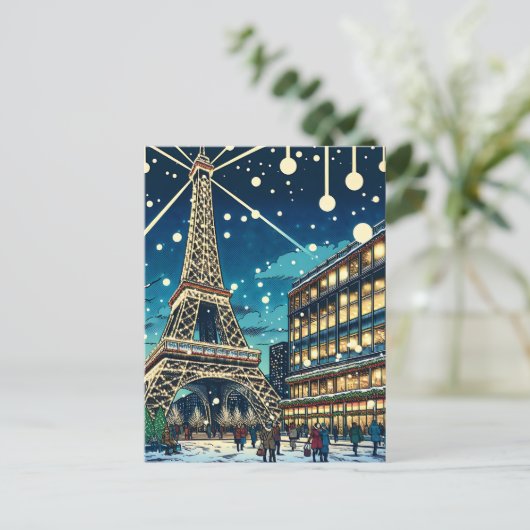 Eiffeltoren in Parijs, Frankrijk met kerst Briefkaart (Staand voorkant)