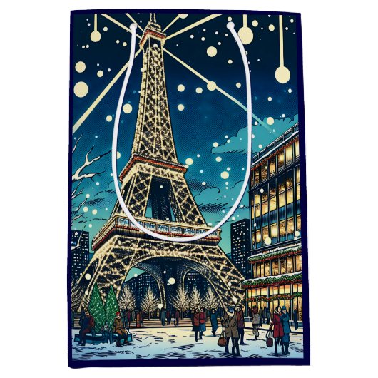 Eiffeltoren in Parijs, Frankrijk met kerst Medium Cadeauzakje (Voorkant)