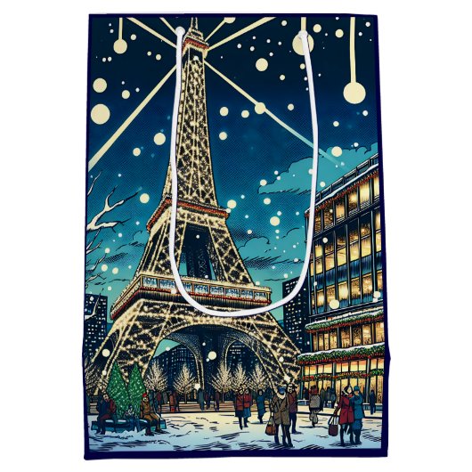 Eiffeltoren in Parijs, Frankrijk met kerst Medium Cadeauzakje (Achterkant)