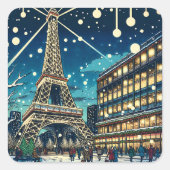 Eiffeltoren in Parijs, Frankrijk met kerst Vierkante Sticker (Voorkant)