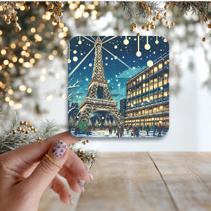 Eiffeltoren in Parijs, Frankrijk met kerst Vierkante Sticker