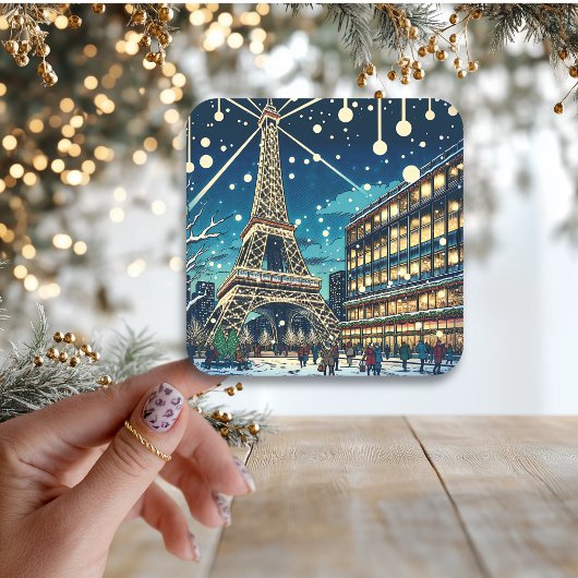 Eiffeltoren in Parijs, Frankrijk met kerst Vierkante Sticker