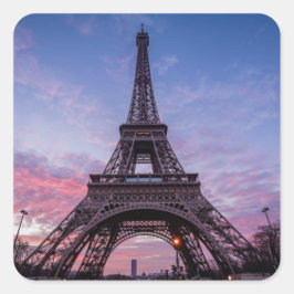 Eiffeltoren in Parijs, Frankrijk Roze Paarse Vierkante Sticker