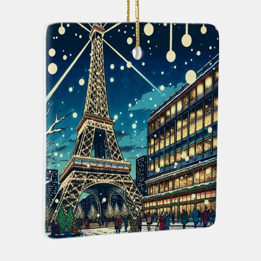 Eiffeltoren in Parijs, Frankrijk tijdens de kerstd Keramisch Ornament (Rechts)