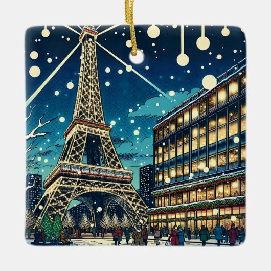 Eiffeltoren in Parijs, Frankrijk tijdens de kerstd Keramisch Ornament (Voorkant)