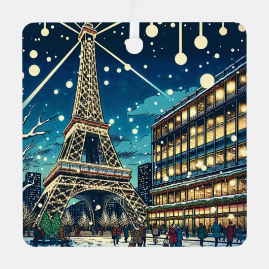 Eiffeltoren in Parijs, Frankrijk tijdens de kerstd Metalen Ornament (Voorkant)