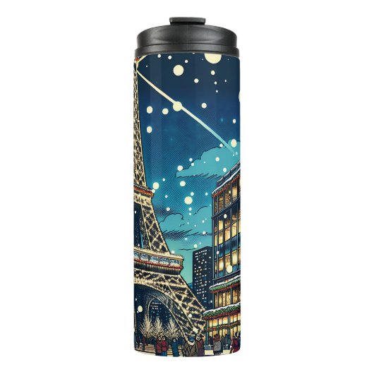 Eiffeltoren in Parijs, Frankrijk tijdens de kerstd Thermosbeker (Voorkant)