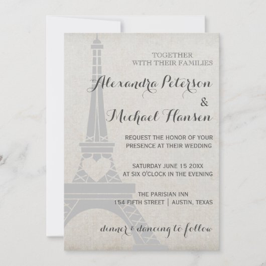 Eiffeltoren in Parijs op Antiek grijs huwelijk Kaart (Voorkant)