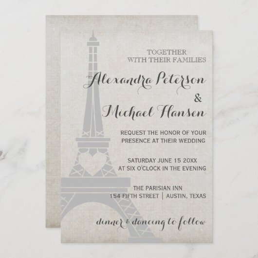 Eiffeltoren in Parijs op Antiek grijs huwelijk Kaart (Voorkant / Achterkant)