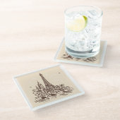 Eiffeltoren in Parijs op een postzegel Landmark Glazen Onderzetter (Schuin)