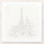 Eiffeltoren in Parijs op een postzegel Landmark Glazen Onderzetter (Achterkant)