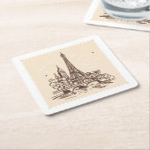 Eiffeltoren in Parijs op een postzegel Landmark Kartonnen Onderzetters (Schuin)