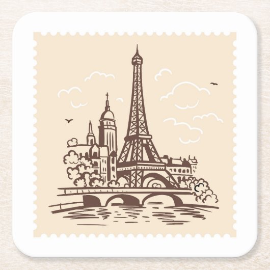 Eiffeltoren in Parijs op een postzegel Landmark Kartonnen Onderzetters (Voorkant)