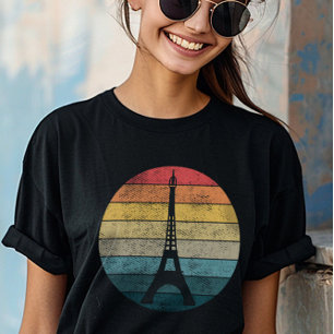 Eiffeltoren in Parijs Retro Sunset Circle Vintage T-shirt