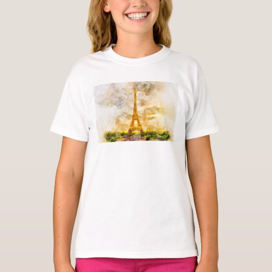 Eiffeltoren in Parijs tijdens zonsondergang nr1 T-shirt (Voorkant)