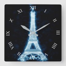 Eiffeltoren in White Neon Glow Square Wall Clock