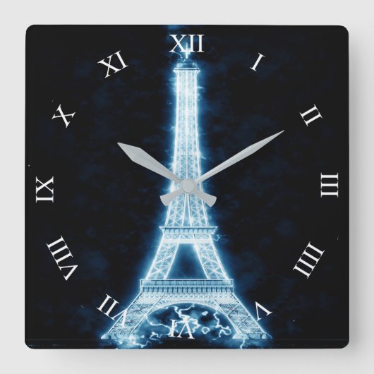 Eiffeltoren in White Neon Glow Square Wall Clock Vierkante Klok (Voorkant)