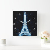 Eiffeltoren in White Neon Glow Square Wall Clock Vierkante Klok (Huis)