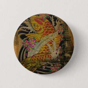 eiffeltoren japans tattoo koi - vis ronde button 5,7 cm