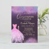 Eiffeltoren jurk stoffig paars Quinceanera  Kaart (Staand voorkant)