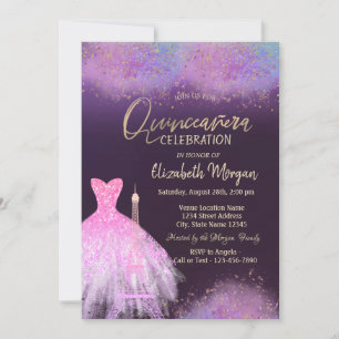 Eiffeltoren jurk stoffig paars Quinceanera  Kaart