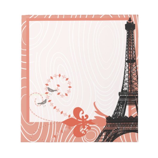 Eiffeltoren Koraal Cute Wood Graan Tortelduifjes Notitieblok (Voorkant)