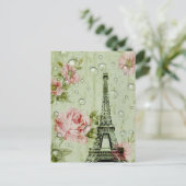 eiffeltoren land chic mint roze florale parijs briefkaart (Staand voorkant)